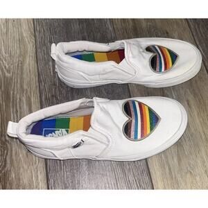 Vans Pride Asher Slip-On White Rainbow Heart Shoes Kids Youth Missy US Size 4